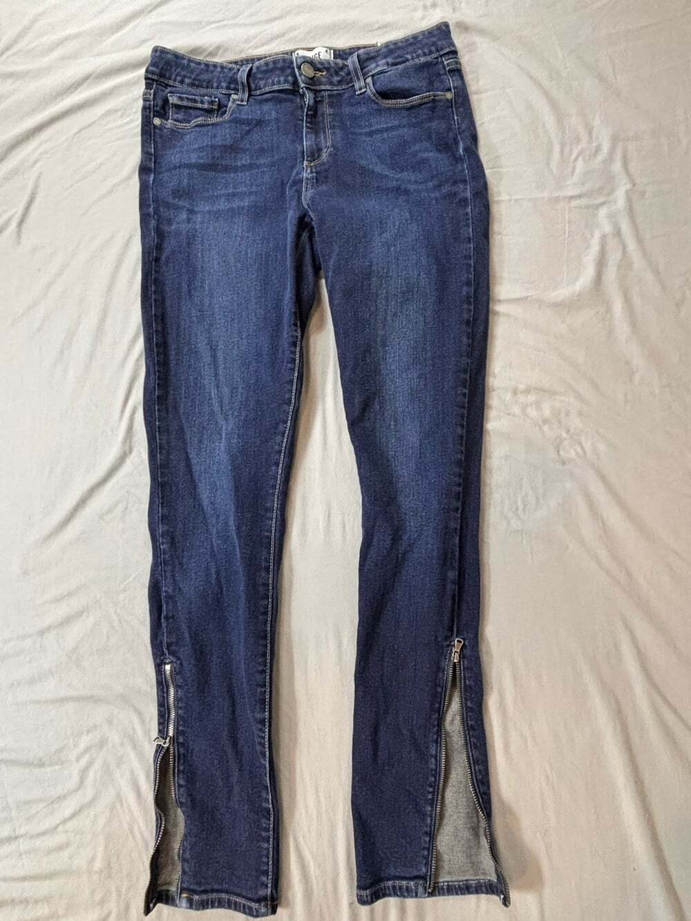 PAIGE Blue Dark Wash Skinny Jeans Womens Slim Fit Stretch Denim Ankle Zip